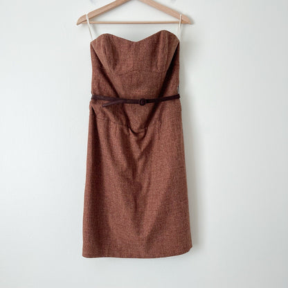 Anthropologie Molly New York Verite Tweed Sheath Mini Dress NEW Sz 8 Rust Brown
