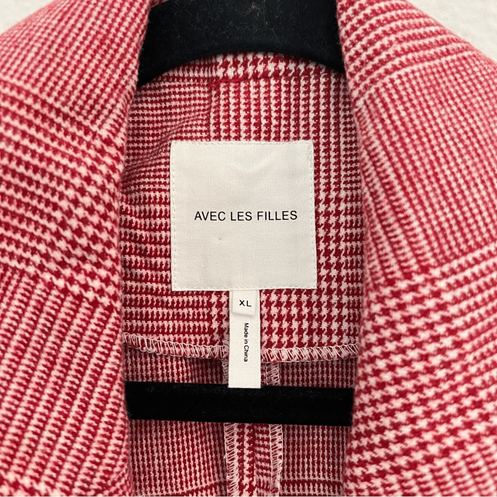 Anthropologie Avec Les Filles Red Houndstooth Plaid Longline Blazer NEW Size XL