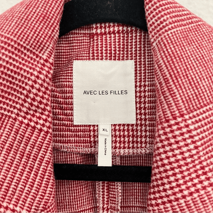 Anthropologie Avec Les Filles Red Houndstooth Plaid Longline Blazer NEW Size XL