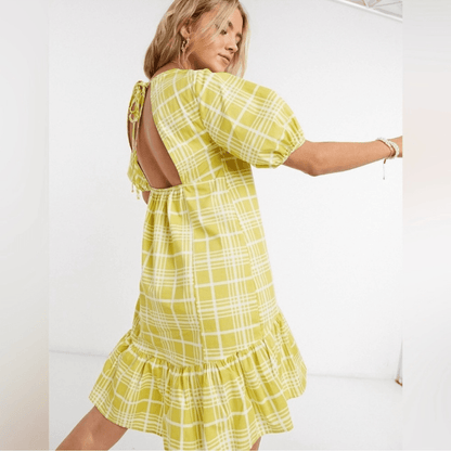 Topshop Yellow Check Mini Poplin Dress Size 6
