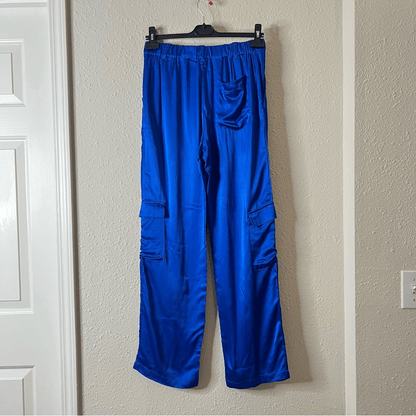 YFB Young Fabulous & Broke Satin Cargo Pants NEW Size Small in Royal Blue