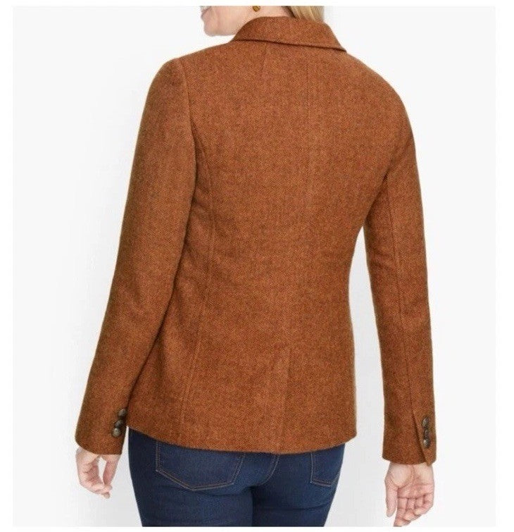 Talbots Shetland Herringbone Wool Blend Blazer Rust Brown Size 16 Classic Career