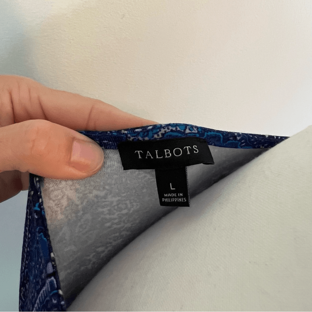 Talbots Printed Faux Wrap Dress Size Large 3/4 Sleeve Stretch Jersey