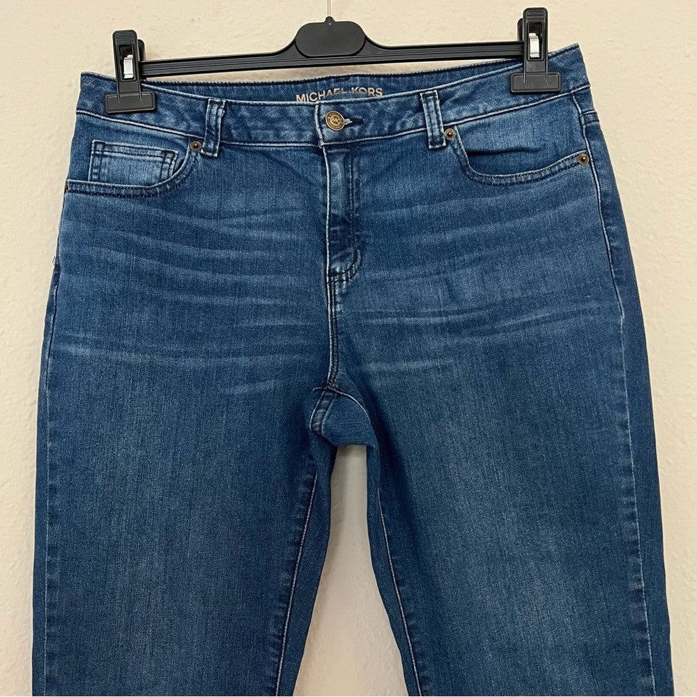 Michael Kors Medium Wash Izzy Skinny Jeans Raw Hem Size 8