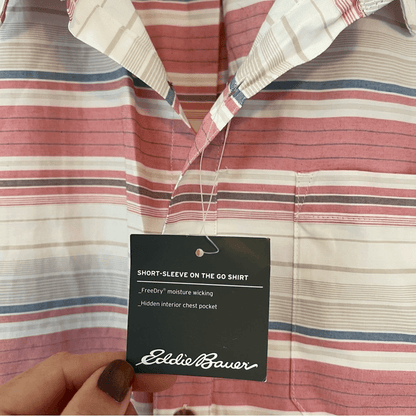 Eddie Bauer Men's Short Sleeve Striped On The Go Button Down Shirt NEW Size 2XL