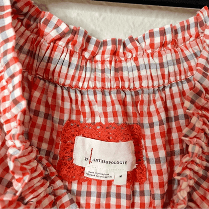 Anthropologie Gingham Off the Shoulder Seersucker Romper Size Medium