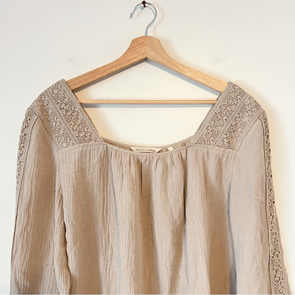Soft Surroundings Asilah Boho Peasant Blouse in Sand Dune NEW Size Large Tan
