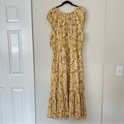 Old Navy Waist-Defined Short-Sleeve Printed Midi Dress in Yellow Floral NEW 2X