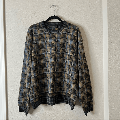 Jhane Barnes Vintage Wool Blend Sweater Size Large Crewneck Geometric Print