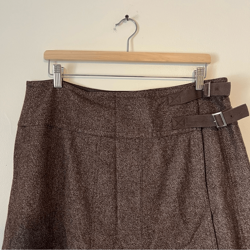 Sundance Brown Wool Wrap Mini Skirt Size 16 A-line Academia