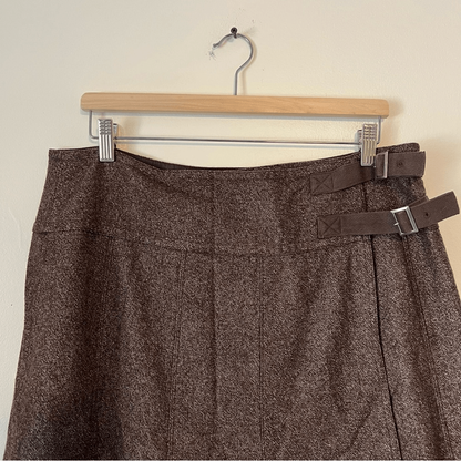 Sundance Brown Wool Wrap Mini Skirt Size 16 A-line Academia