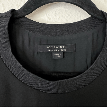 All Saints Long Sleeve Black Mini Dress Layered Asymmetrical Hem Size 0