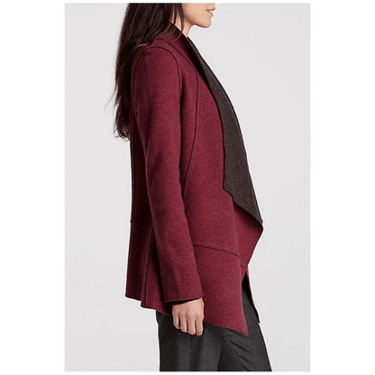 Eileen Fisher Burgundy Structured Moto Long Jacket Cardigan Medium Merino Wool