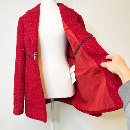 Joseph Ribkoff Red Metallic Tweed Blazer Jacket Size 14 Holiday Christmas