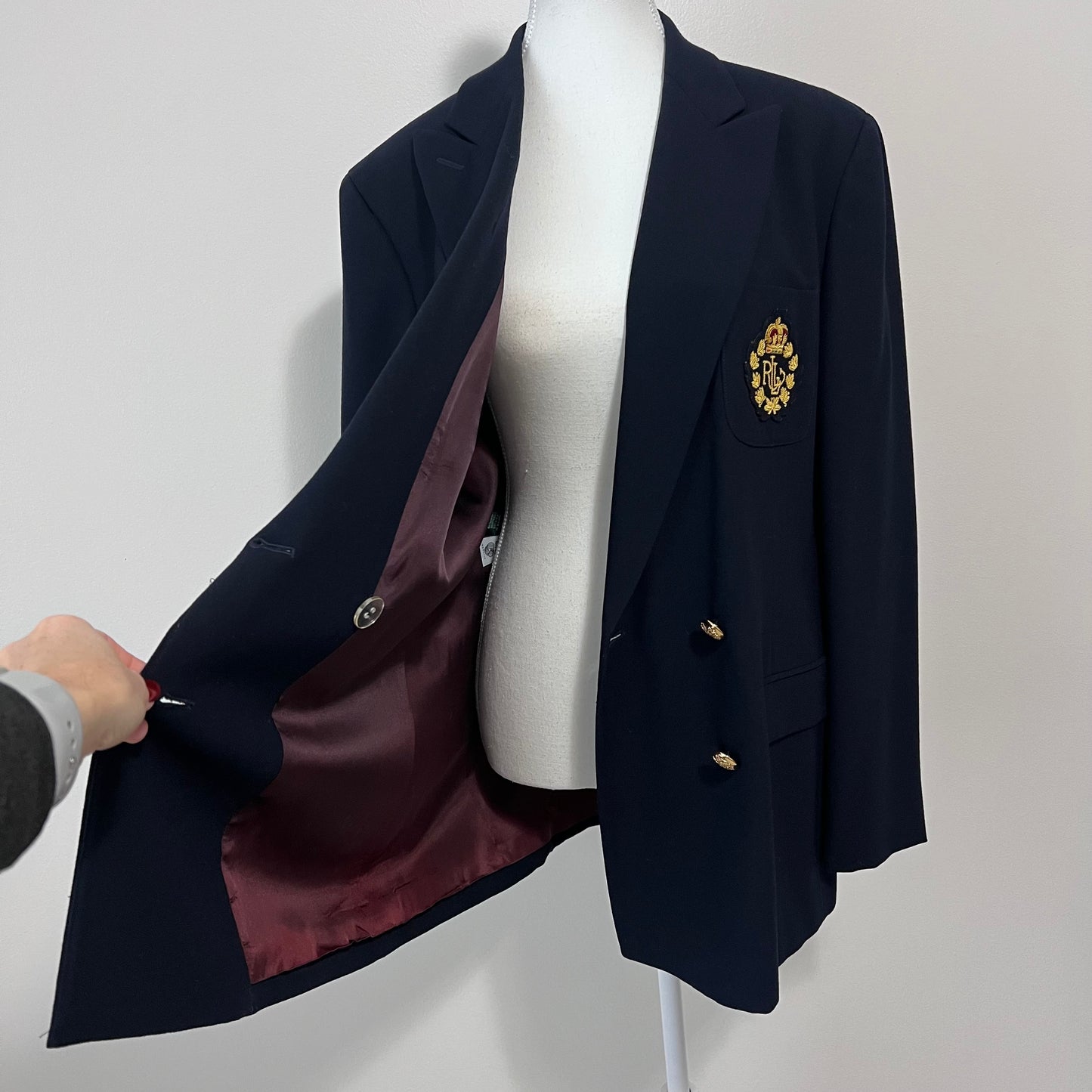 Lauren Ralph Lauren Blazer 14 Navy Wool Crest Logo Embroidered Emblem Jacket Academia