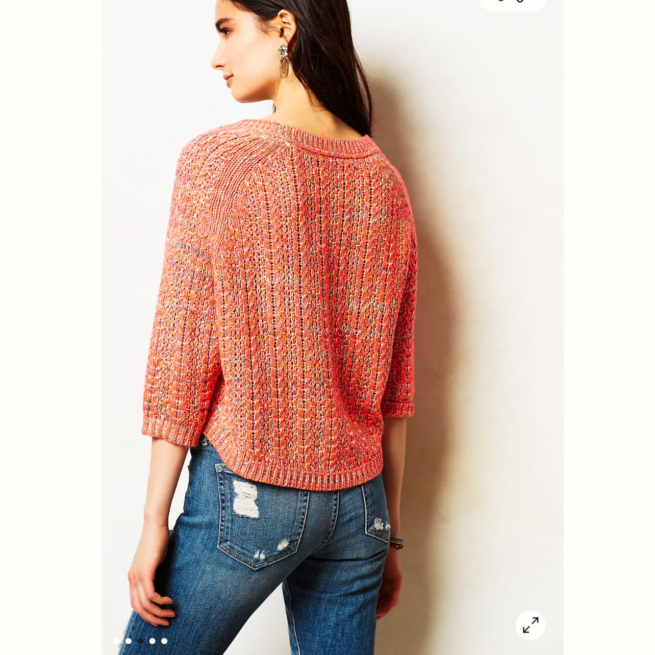 Anthropologie Moth Neon Marled Swing Sweater Top 3/4 Sleeve Size Small