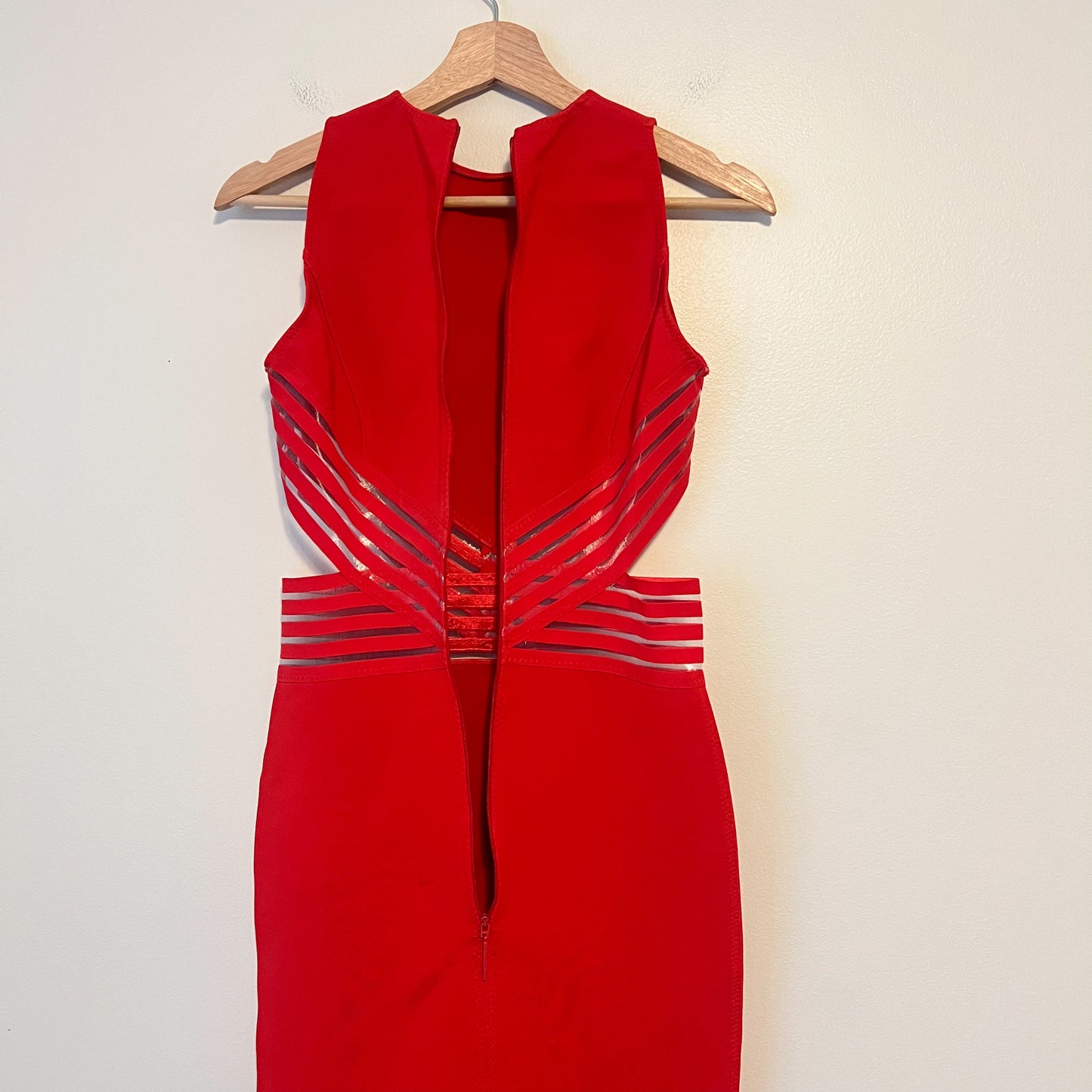 Christopher Kane Red Cutout Bandage Bodycon Midi Dress US 6 ( UK 10 / EU 38)