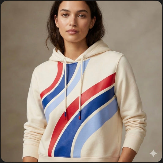 Tory Sport by Tory Burch Graphic French Terry Hoodie Sweatshirt Beige Size Small