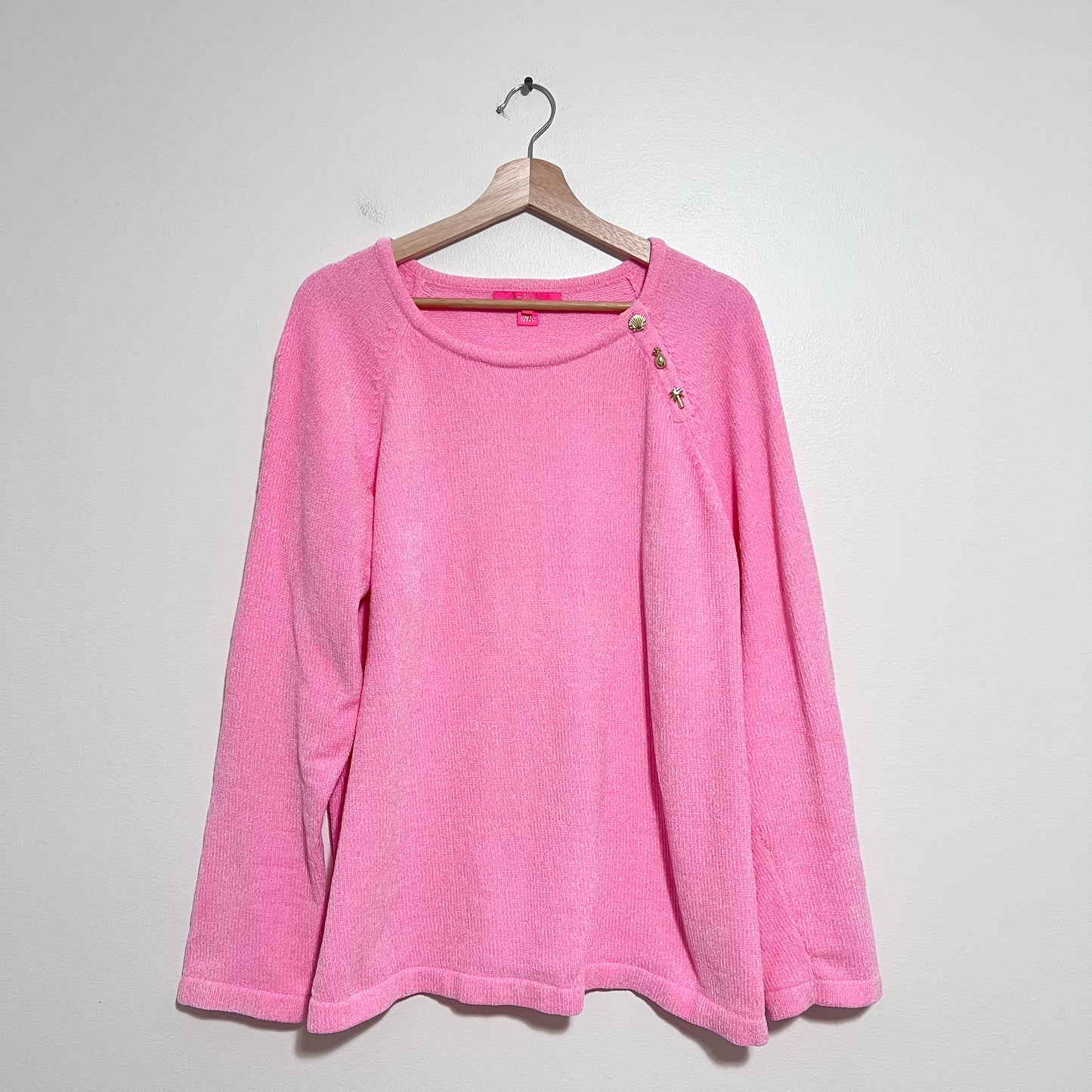 Lilly Pulitzer Pippin Sweater XXL Pink Chenille Crew Neck Charms