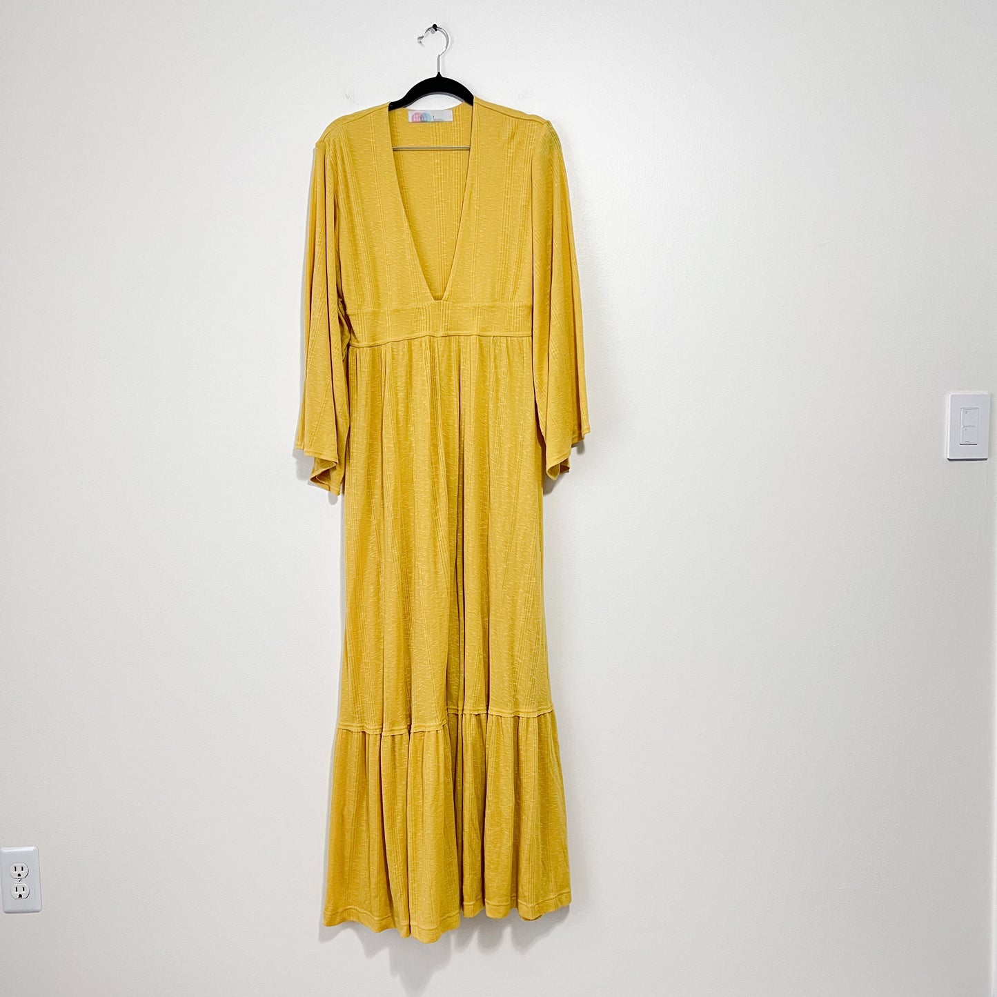 Free People Beach Moon Wakin Maxi Dress Yellow Mustard Boho Long Sleeve Small