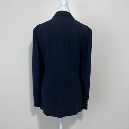 Lauren Ralph Lauren Blazer 14 Navy Wool Crest Logo Embroidered Emblem Jacket Academia