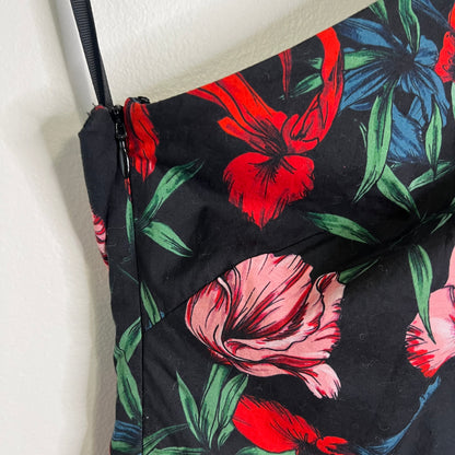 Pam & Gela Bali High One Shoulder Floral Cotton Mini Dress NEW Size Small Ruffle