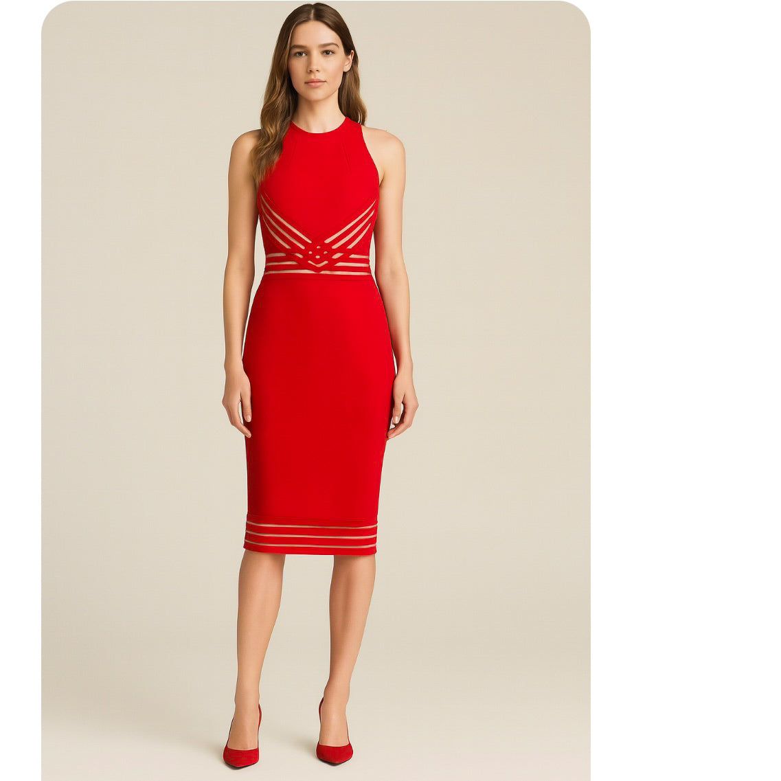 Christopher Kane Red Cutout Bandage Bodycon Midi Dress US 6 ( UK 10 / EU 38)