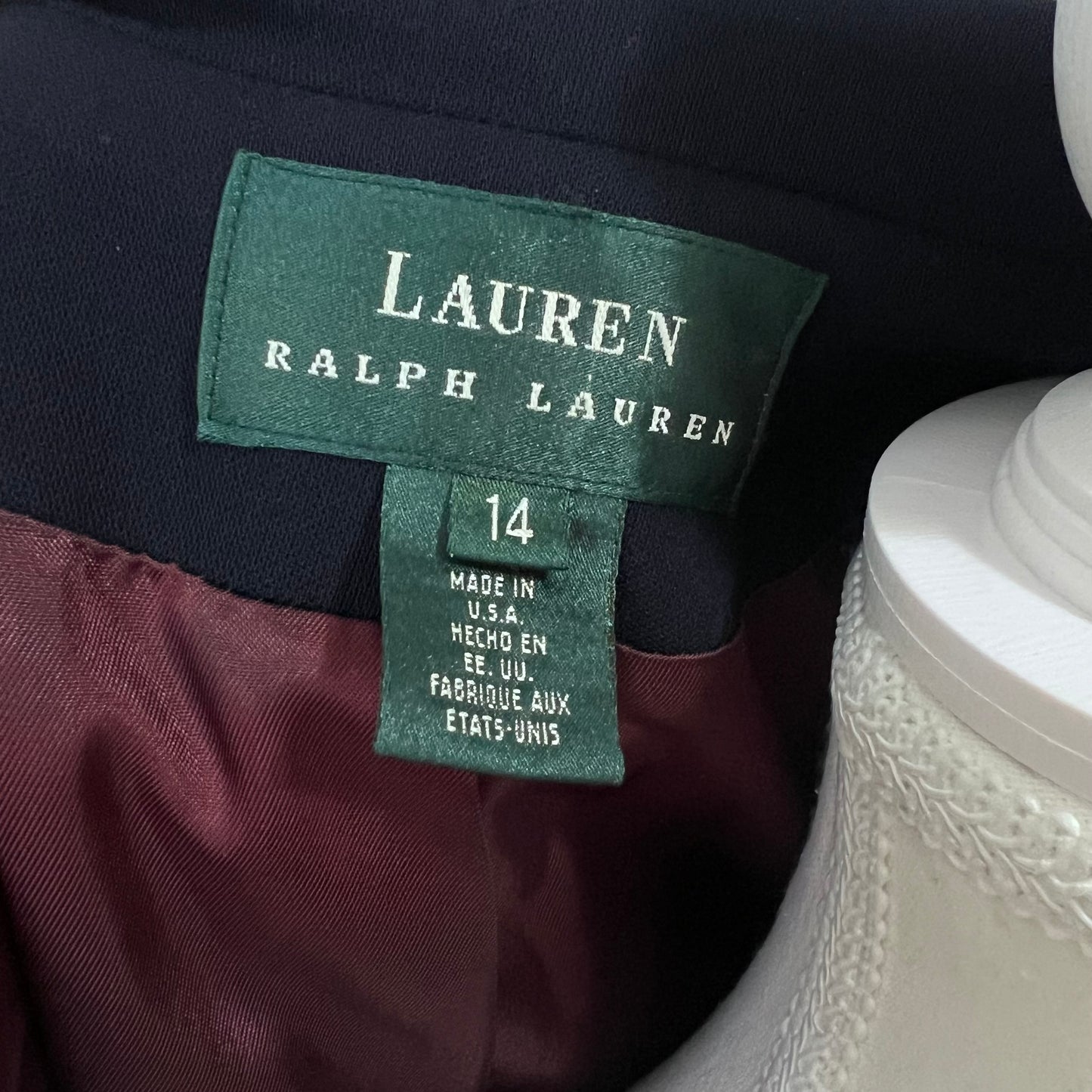 Lauren Ralph Lauren Blazer 14 Navy Wool Crest Logo Embroidered Emblem Jacket Academia