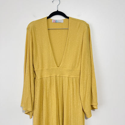 Free People Beach Moon Wakin Maxi Dress Yellow Mustard Boho Long Sleeve Small