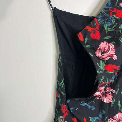 Pam & Gela Bali High One Shoulder Floral Cotton Mini Dress NEW Size Small Ruffle