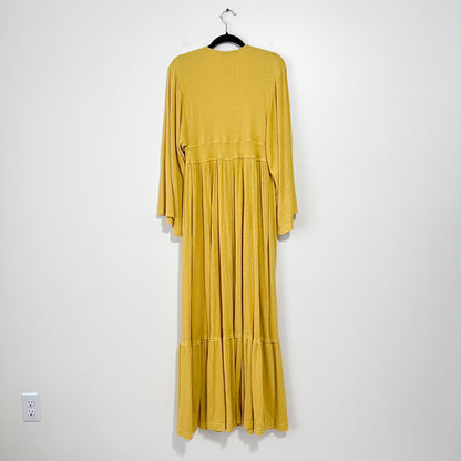 Free People Beach Moon Wakin Maxi Dress Yellow Mustard Boho Long Sleeve Small