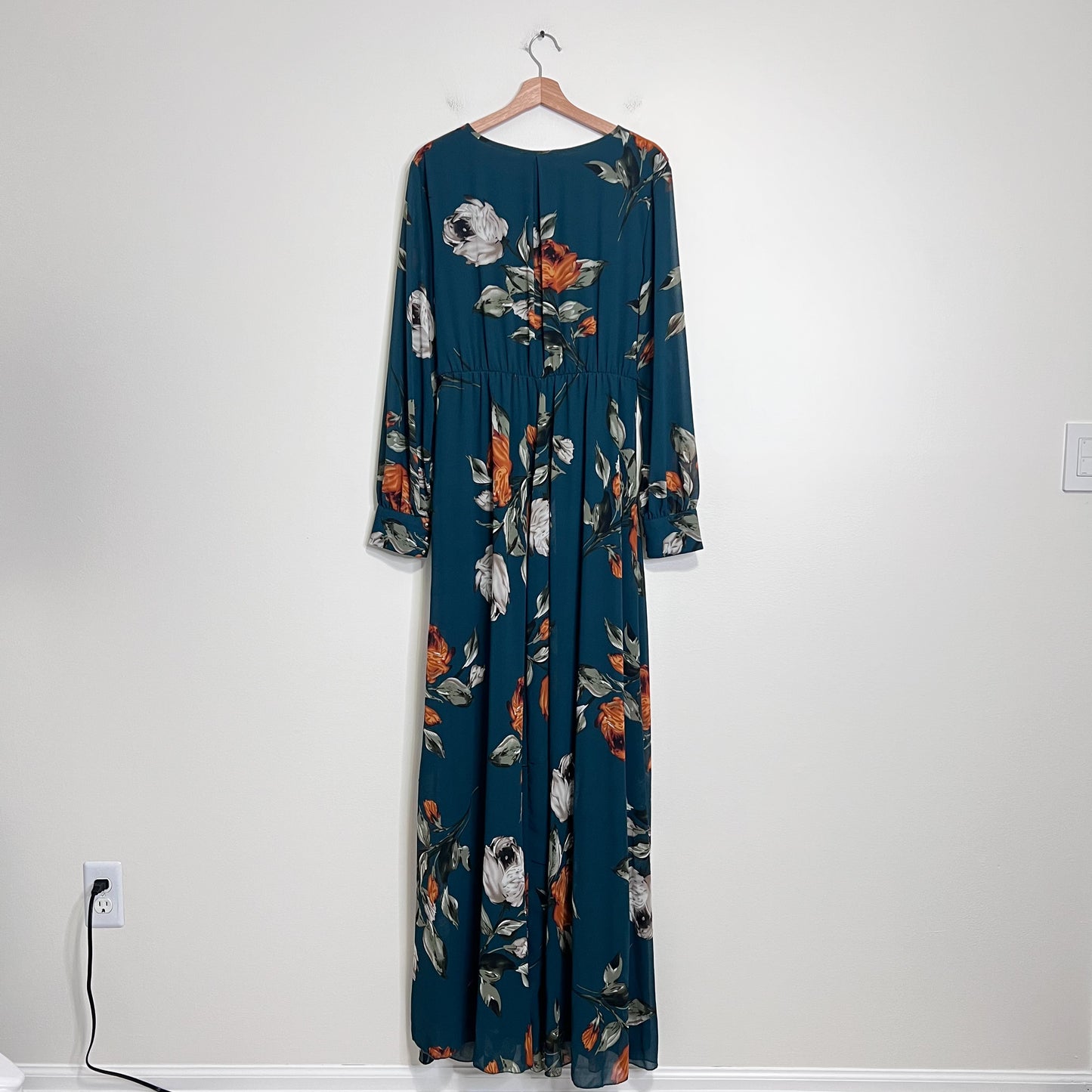BALTIC BORN Lydia Floral Maxi Dress XXL Green Long Sleeve Chiffon Wedding Guest