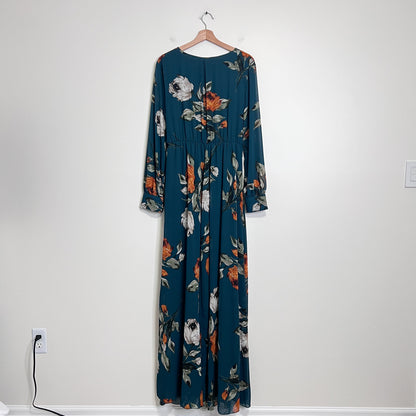 BALTIC BORN Lydia Floral Maxi Dress XXL Green Long Sleeve Chiffon Wedding Guest