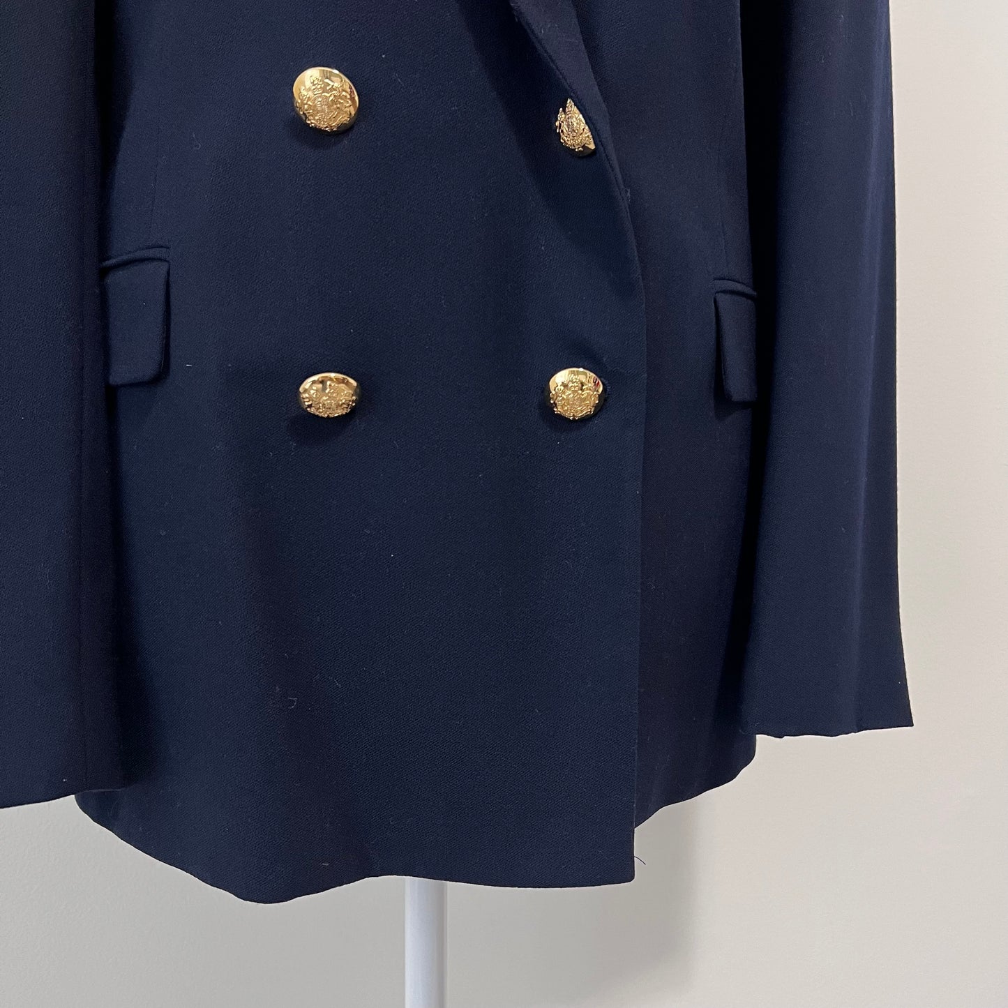 Lauren Ralph Lauren Blazer 14 Navy Wool Crest Logo Embroidered Emblem Jacket Academia