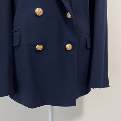 Lauren Ralph Lauren Blazer 14 Navy Wool Crest Logo Embroidered Emblem Jacket Academia