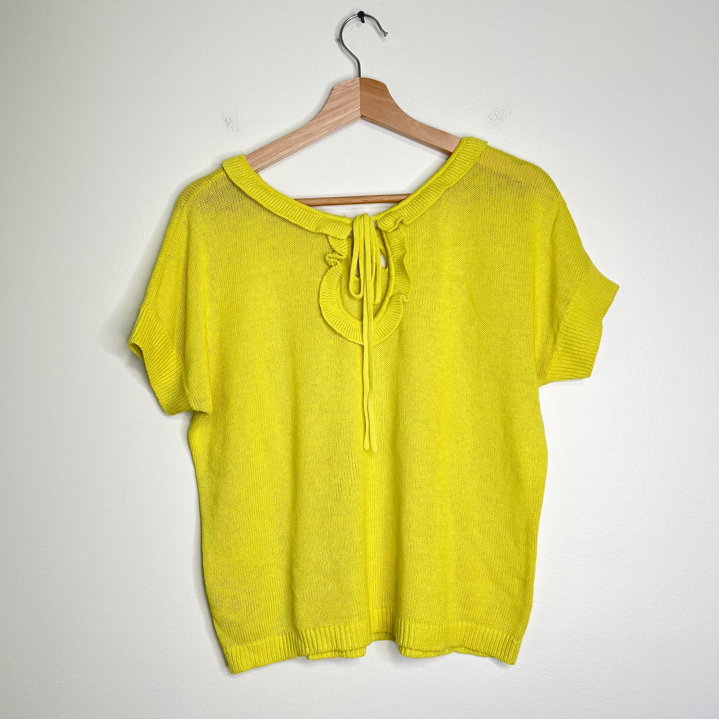 Anthropologie Moth Cutout Addie Sweater Tee Top Size Medium Yellow Cotton Linen