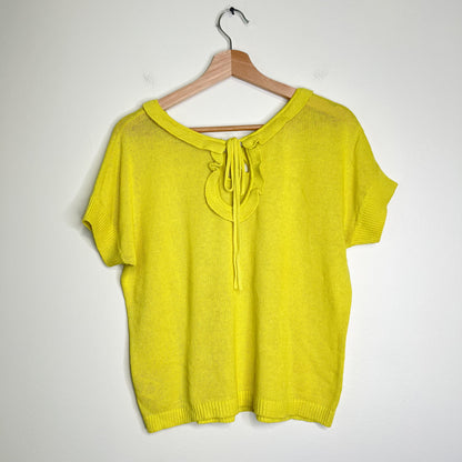 Anthropologie Moth Cutout Addie Sweater Tee Top Size Medium Yellow Cotton Linen