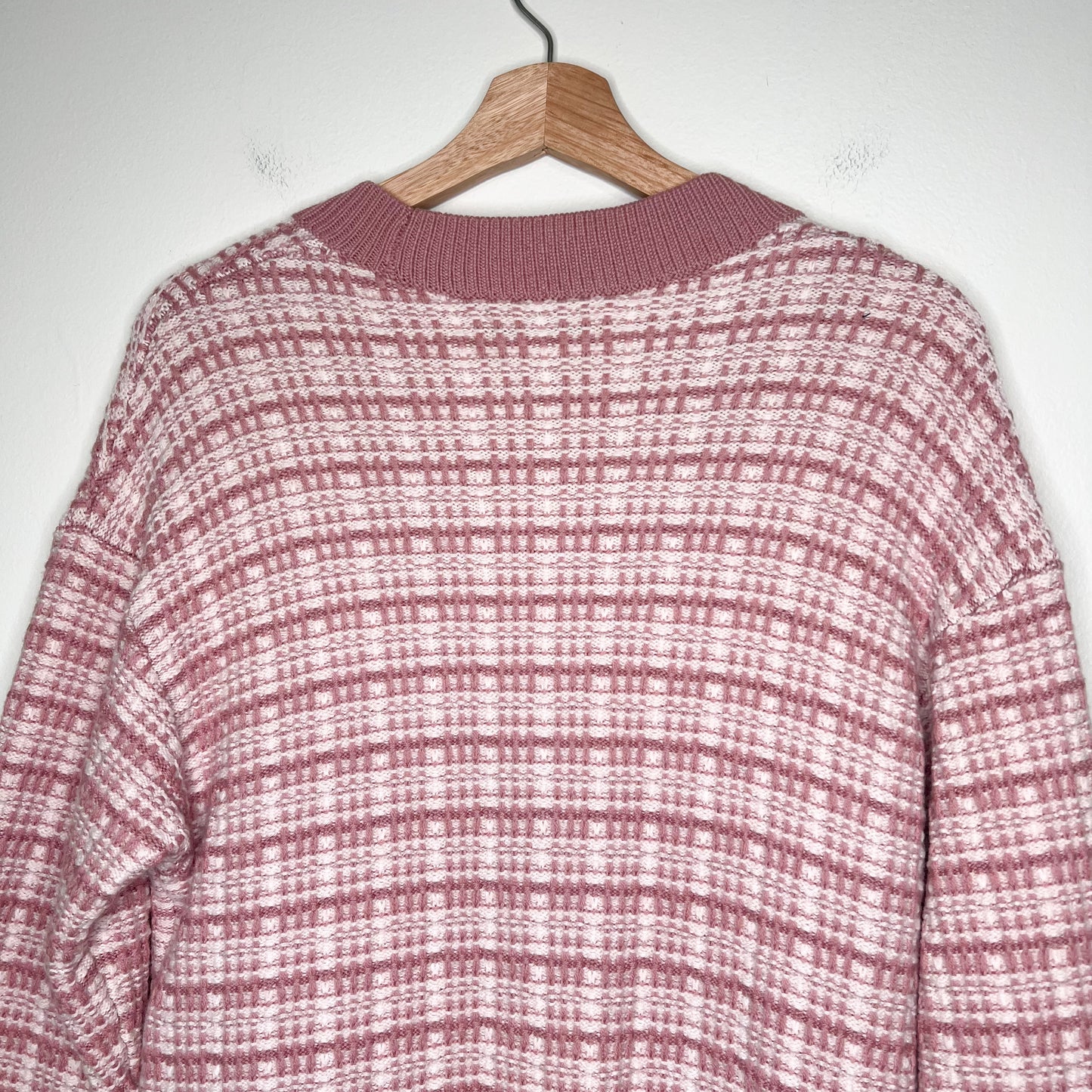 Babaton Aritzia 100% Merino Wool Lacer Plaid Cardigan Size XS Pink Pearl Buttons