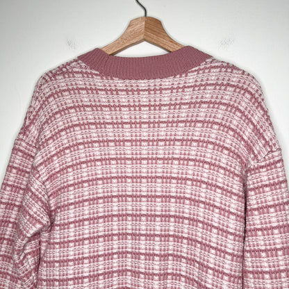 Babaton Aritzia 100% Merino Wool Lacer Plaid Cardigan Size XS Pink Pearl Buttons