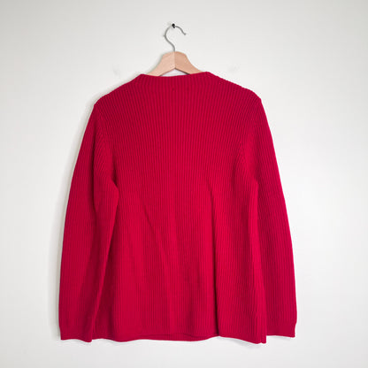 Talbots Red Cable Knit Shaker Sweater Women’s Size L Wool Blend Pullover