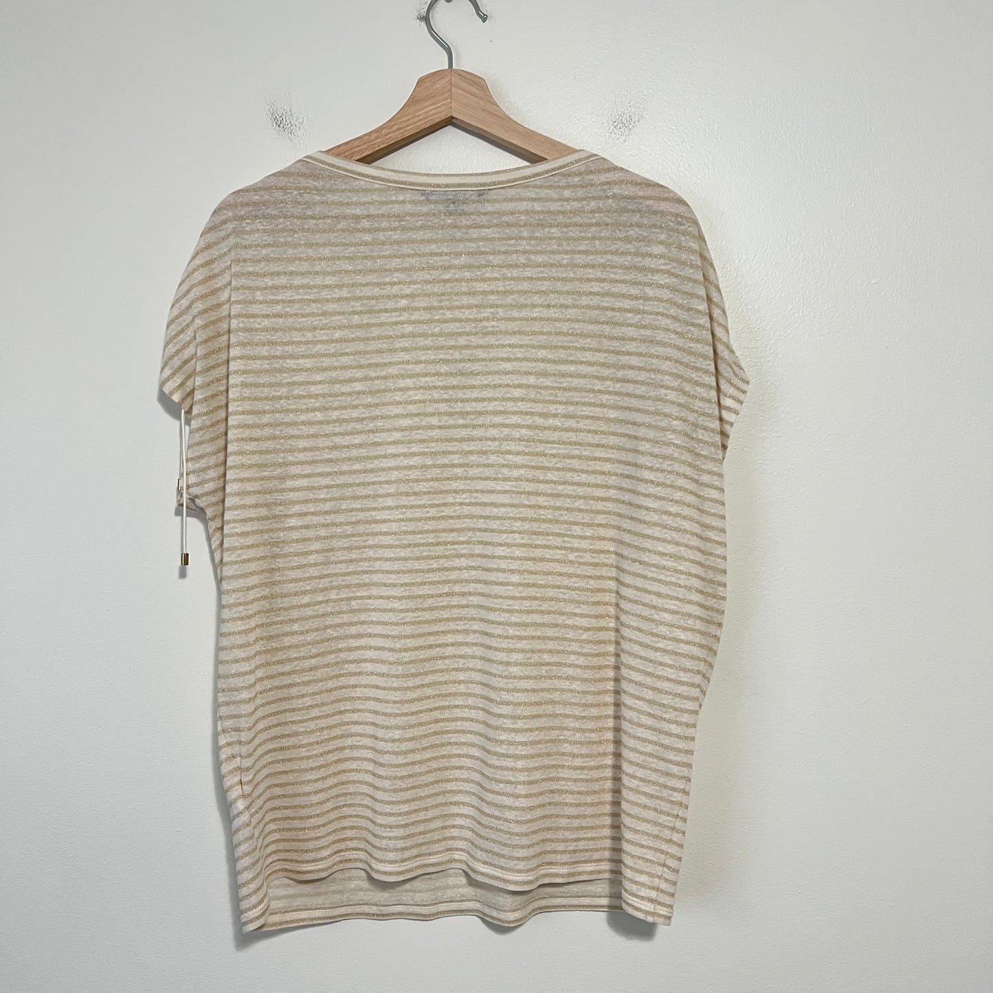 Lauren Ralph Lauren Metallic Gold Shimmer Boat Neck Short Sleeve Knit Top Size M