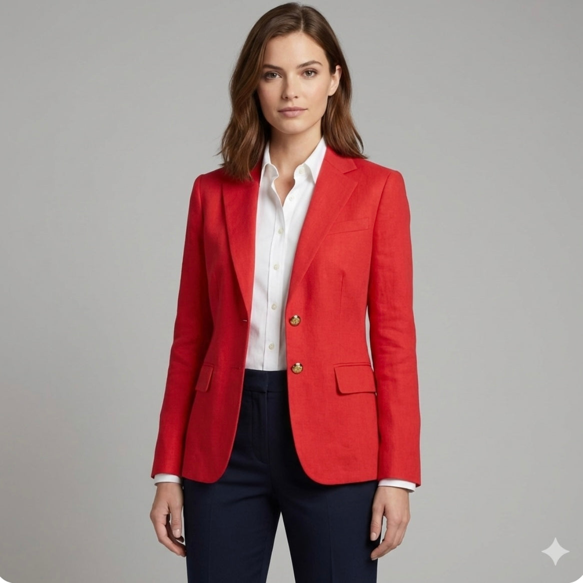 Lauren Ralph Lauren Blazer Womens Size 6 Red 100% Linen Crest Buttons Preppy