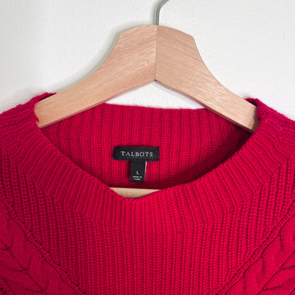 Talbots Red Cable Knit Shaker Sweater Women’s Size L Wool Blend Pullover