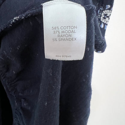 J Jill Paisley Dress Ruffle Hem Navy Blue Size XSP High Low Pockets Classic