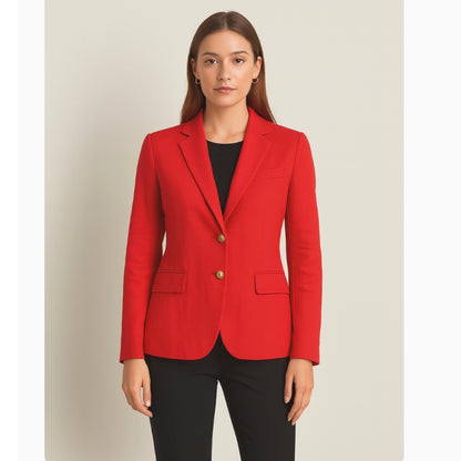 Lauren Ralph Lauren Blazer Womens Size 6 Red 100% Linen Crest Buttons Preppy