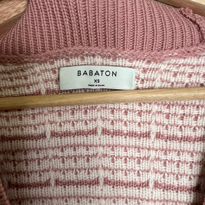 Babaton Aritzia 100% Merino Wool Lacer Plaid Cardigan Size XS Pink Pearl Buttons