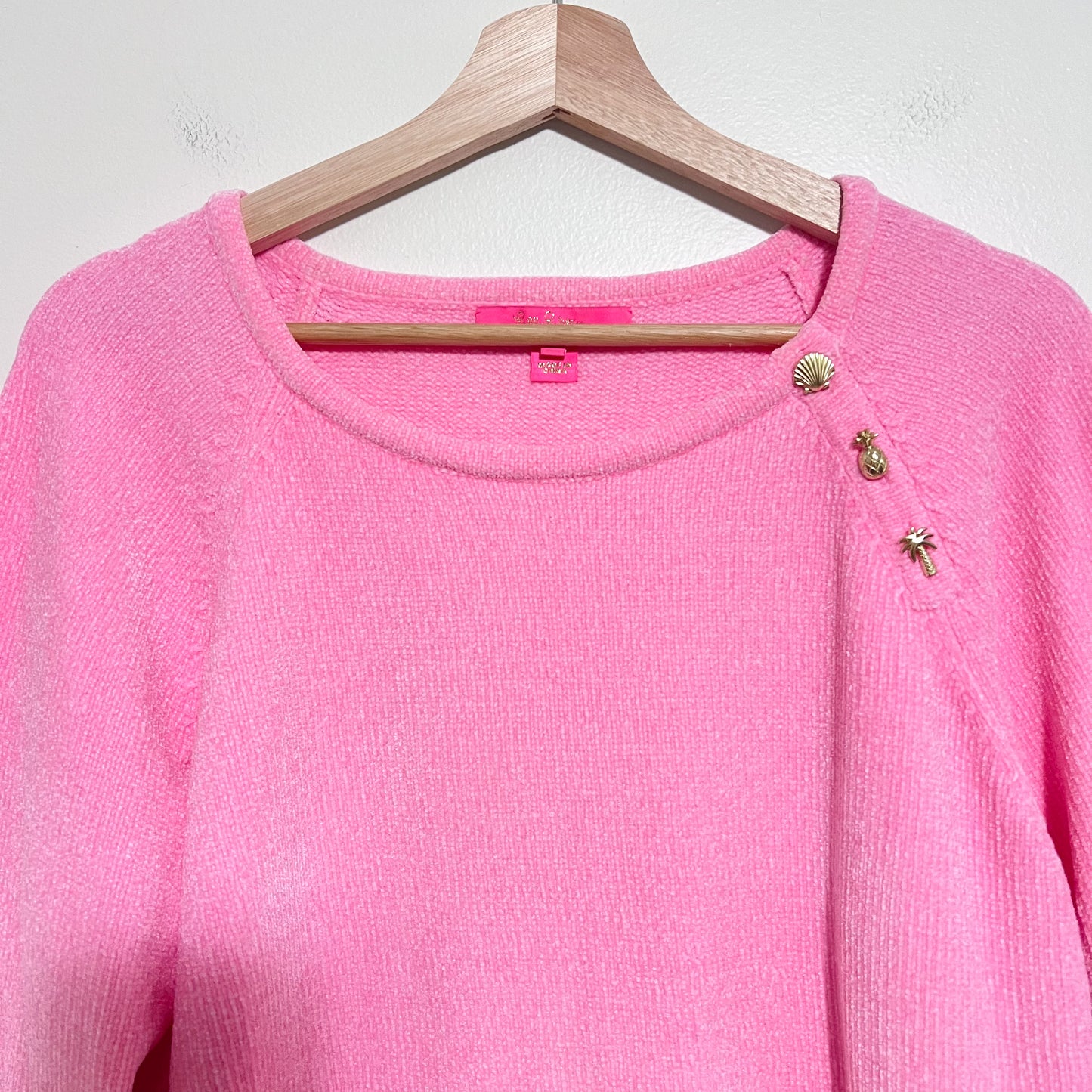 Lilly Pulitzer Pippin Sweater XXL Pink Chenille Crew Neck Charms