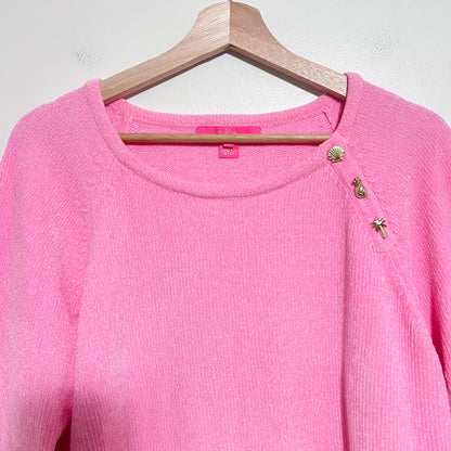 Lilly Pulitzer Pippin Sweater XXL Pink Chenille Crew Neck Charms