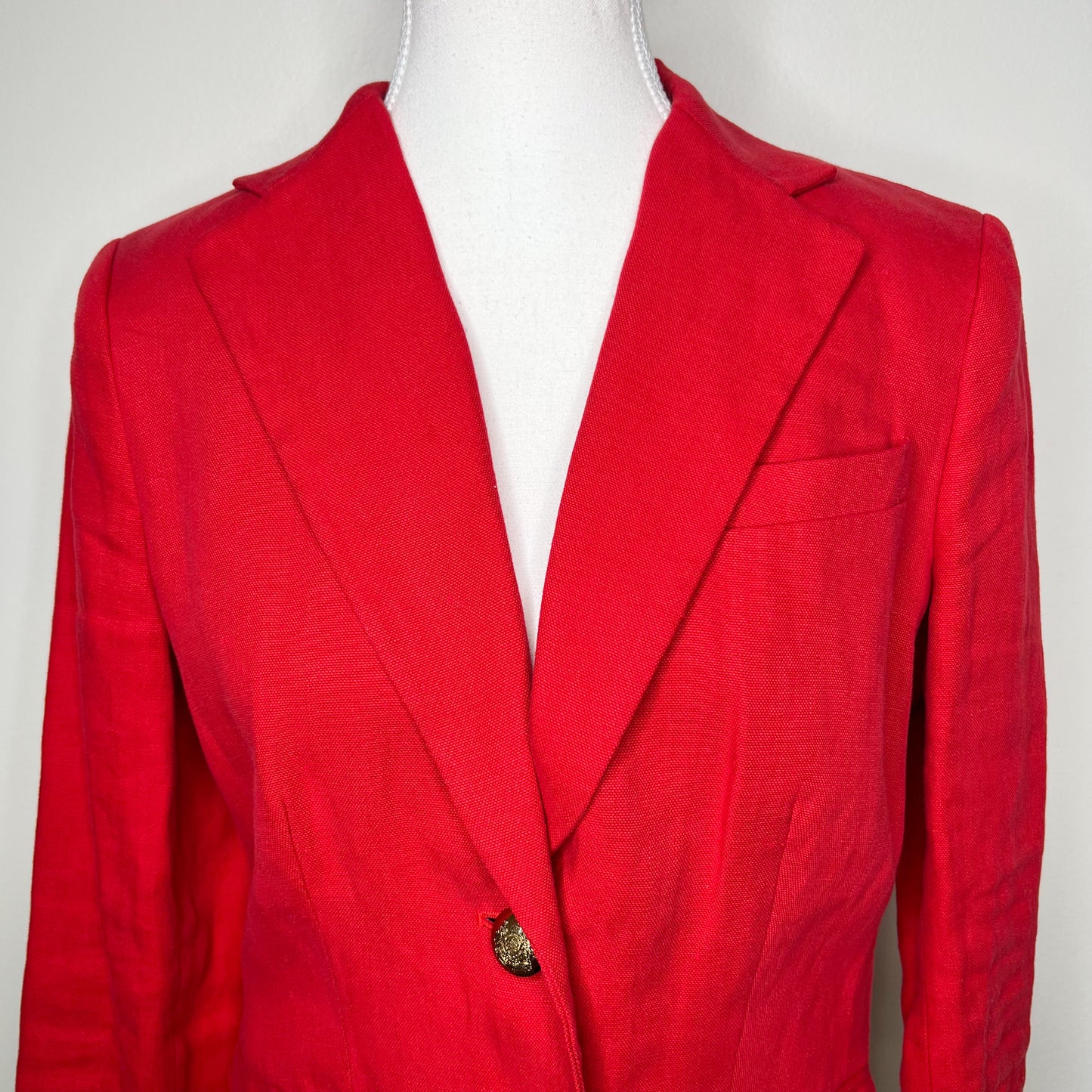Lauren Ralph Lauren Blazer Womens Size 6 Red 100% Linen Crest Buttons Preppy