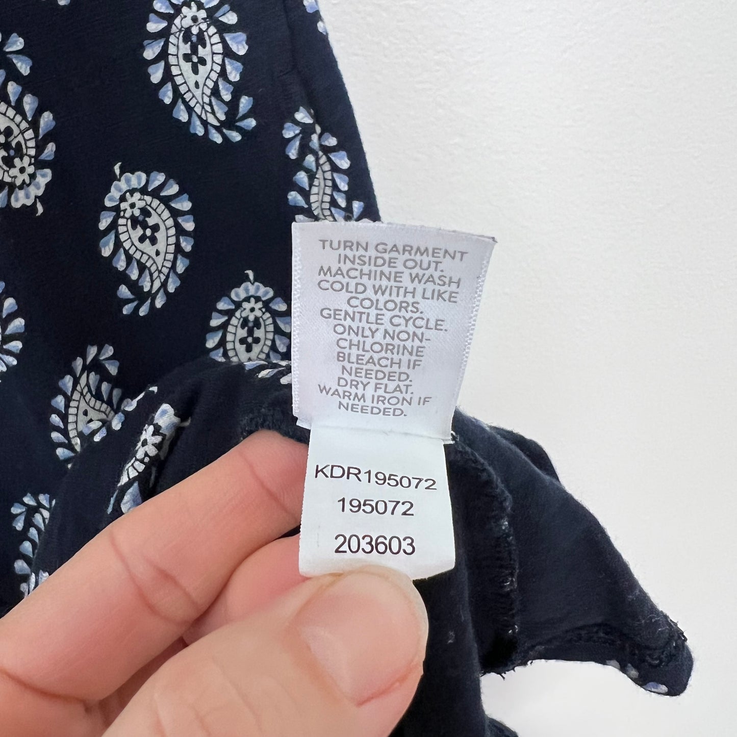 J Jill Paisley Dress Ruffle Hem Navy Blue Size XSP High Low Pockets Classic